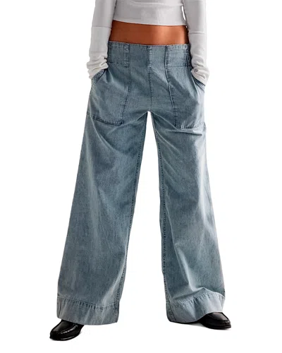 Free People Breezy High Rise Denim Pull On Jeans In Dusk In Blue