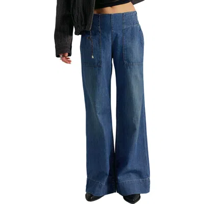 Free People Breezy Pull-on Wide Leg Jeans In Blue