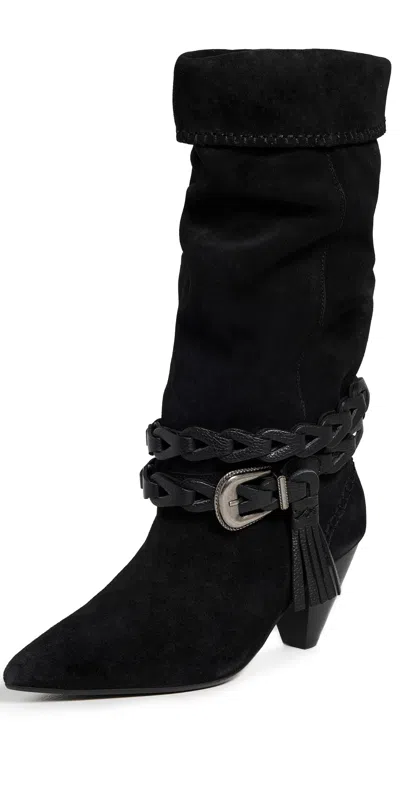 FREE PEOPLE BRIDGET BELT SLOUCH BOOTS BLACK