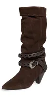 Free People Bridget Belt Slouch Boots Chocolate In Brown
