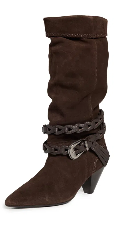 Free People Bridget Belt Slouch Boots Chocolate In Brown