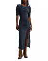 Free People Briella Printed Ruched Midi Dress In Army Combo In Blue
