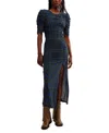 Free People Briella Printed Ruched Midi Dress In Army Combo In Blue