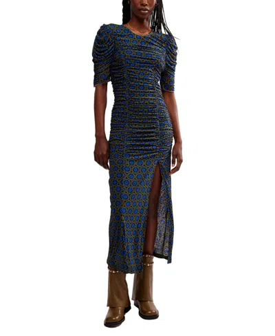 Free People Briella Printed Ruched Midi Dress In Army Combo