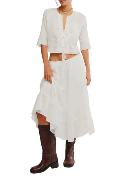 Free People Bright Side Tie Front Crop Top & Midi Skirt Set In White