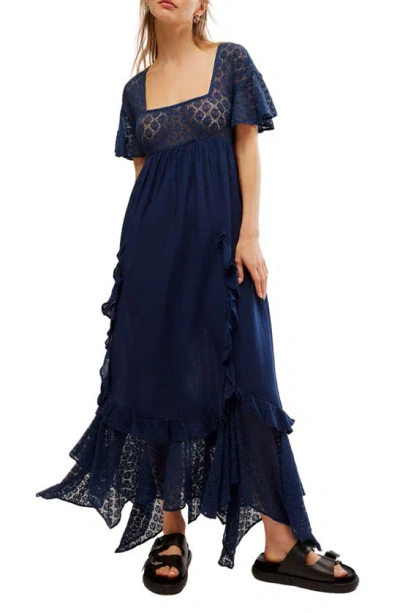 Free People Bring The Romance Handkerchief Hem Maxi Dress In Navy