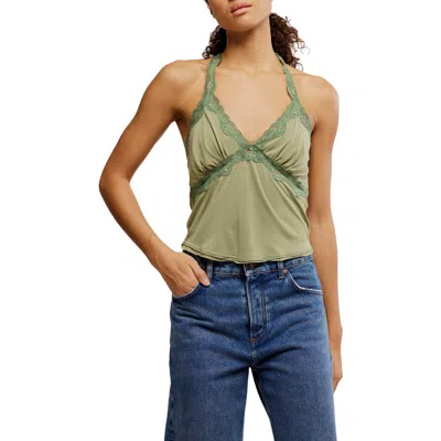 Free People Brooke Lace Trim Halter Top In Green