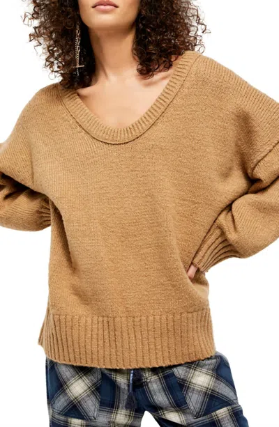 Free People Brookside Oversized Tunic Sweater In Desert Camel In Brown