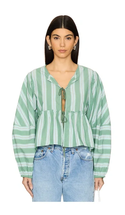 Free People Brunch Babe Blouse In Patterned Green