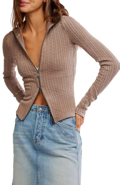 Free People Brunch Girl Zip Cardigan In Brown