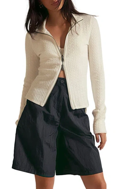 Free People Brunch Girl Zip Up Cardigan In White