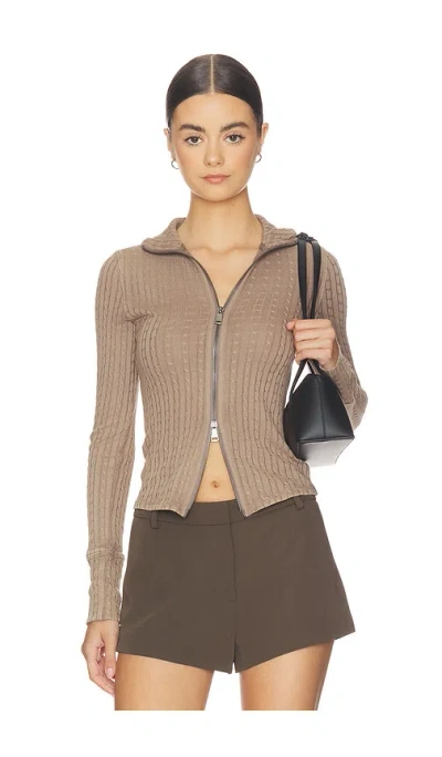 Free People Brunch Girl Long Sleeve Zip Up Cardigan In Brown