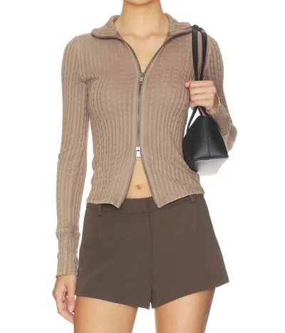 Free People Brunch Girl Zip Up Cardigan In Dusted Cocoa In Brown
