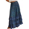 Free People Brynn Printed Maxi Skirt In Chambray Combo- Dits