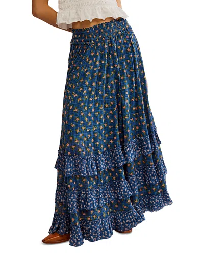 Free People Brynn Printed Maxi Skirt In Chambray Combo- Dits