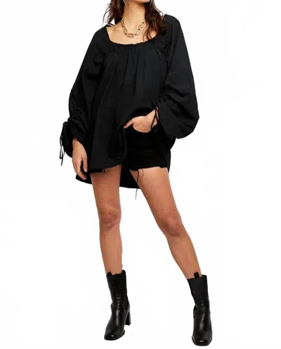 Free People Brynn Puff Sleeves Square Neck Tunic In Black