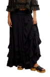 Free People Brynn Tiered Cotton Blend Maxi Skirt In Black