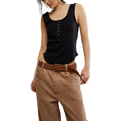 Free People Bryson Cotton Rib Henley Tank In Black
