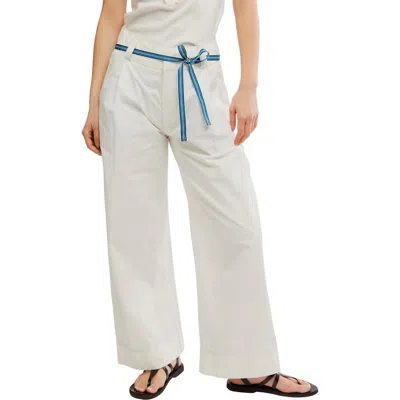 Free People Buckle Belt Cotton Wide Leg Pants In White