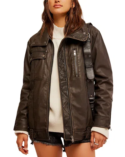 Free People Buckle Up Vegan Leather Jacket In Black Combo