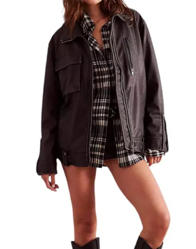 Free People Buckle Up Vegan Leather Jacket In Black Combo