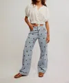 Free People Bugged Out Railroad Stripe Straight Leg Jeans In Green