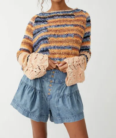 FREE PEOPLE BUTTERFLY PULLOVER TOP IN BLUE HONEY COMBO