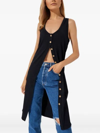 Free People Button Sleeveless Mini Dress In Black