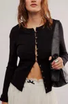 Free People Button Up Ribbed Shrunken Cardigan In Black In Black