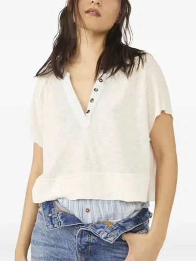 Free People Button V-neck Blouse In Neutral