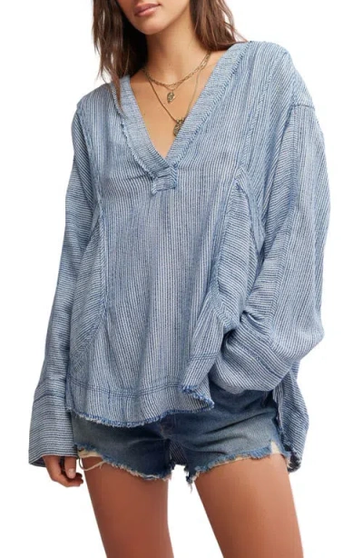 Free People By The Shore Oversize Top In Indigo Stripe Combo