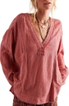 Free People By The Shore Oversize Top In Wine Combo