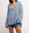 Free People By The Shore Shirt In Indigo Stripe Combo In Multi