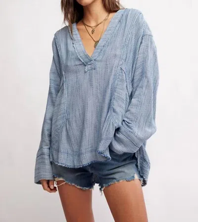 Free People By The Shore Shirt In Indigo Stripe Combo In Multi