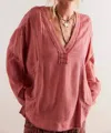 Free People By The Shore Shirt In Wine Combo In Purple