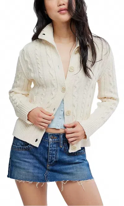 Free People Cable Collar Cardigan In Clean Ivory In Neutral