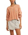 Free People Washed Cable V-neck Sweater In Candied Melon In Candied Melon