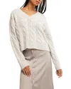 Free People Washed Cable Knit Sweater In Washed White In Optic White