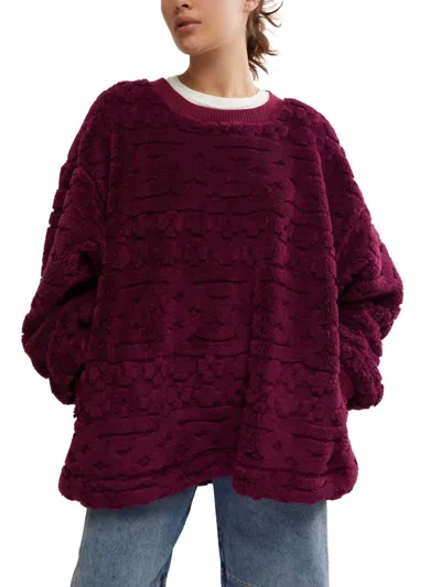 Free People Cable Knit Sweatshirt In Berry Combo In Brown