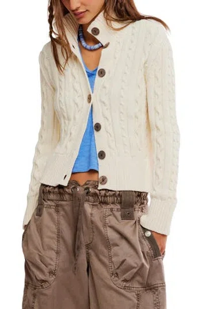 Free People Cable Stitch Cardigan In White