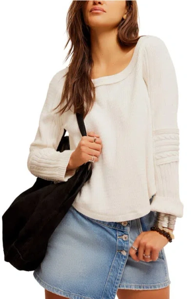 Free People Cable Stitch Sleeve Jumper In Ivory Combo