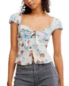 Free People Call Me Baby Cap Sleeve Button-up Shirt In White Combo - Daisy
