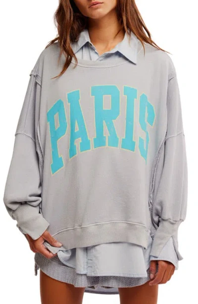 Free People Camden Oversize Graphic Sweatshirt In Stone Combo - Paris