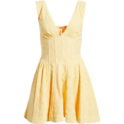 Free People Can't Help It Eyelet Embroidered Minidress In Yellow