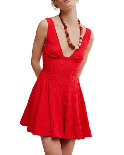 Free People Can't Help It Eyelet Embroidered Minidress In Red