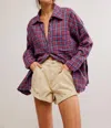 Free People Cardiff Plaid Button Down Shirt In Purple Combo
