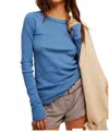 Free People Care Fp Honey B Crew Neck Top In Copenhagen Blue In Blue