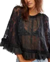 Free People Carly Embroidered Ruffle Cape Top In Black