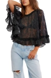 Free People Carly Embroidered Ruffle Cape Top In Black