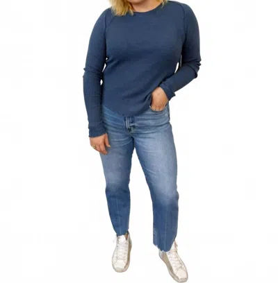 Free People Carmine Waffle Knit Long Sleeve Top In Rinsed Navy In Blue